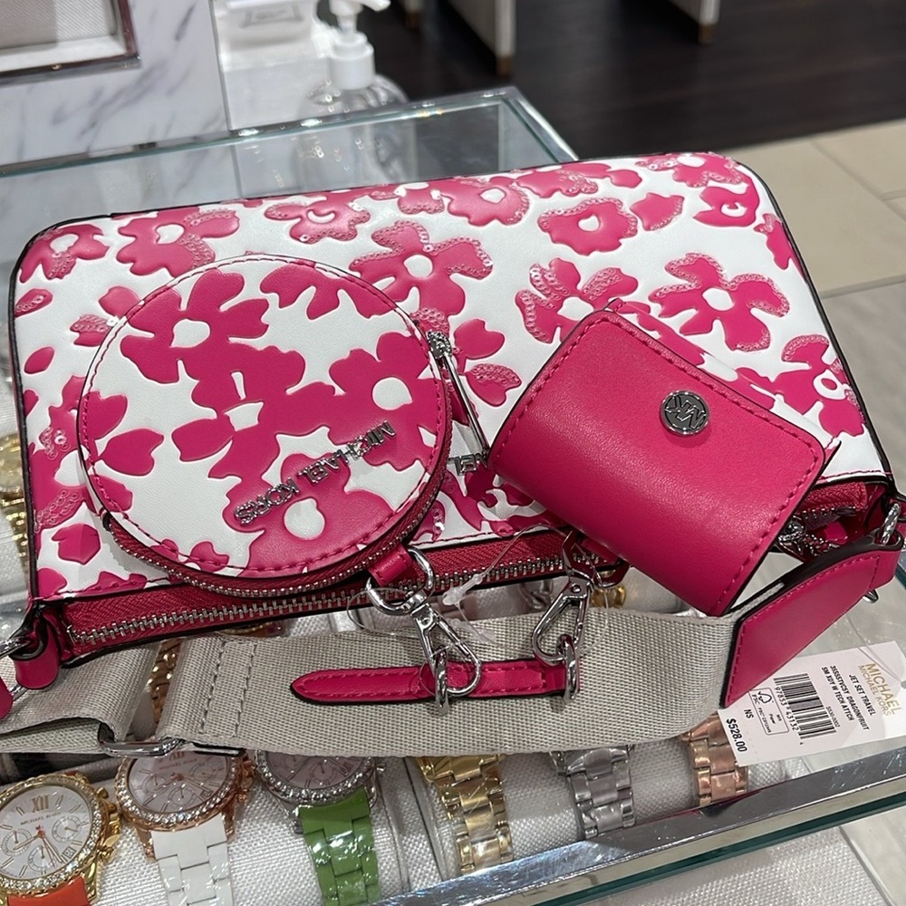 MICHAEL KORS Jet Set Sm Sequined Floral Print Crossbody Bag Case Apple Airpod - Picture 9 of 16